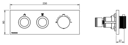 Rubinetterie Treemme 3M W-Smart RWIT 5C86 IS 01 + RWIT 5C86 ZZ 30 Miscelatore Doccia Termostatico Incasso 2 Uscite Parete 3 Fori Tre Manopole Sistema Premi e Regola Parte Interna Esterna Incluse Stile Moderno Con Piastra Acciaio Inox Spazzolato Opaco