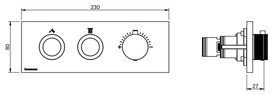 Rubinetterie Treemme 3M W-Smart RWIT 5C86 IS 01 + RWIT 5C86 ZZ 30 Miscelatore Doccia Termostatico Incasso 2 Uscite Parete 3 Fori Tre Manopole Sistema Premi e Regola Parte Interna Esterna Incluse Stile Moderno Con Piastra Acciaio Inox Spazzolato Opaco