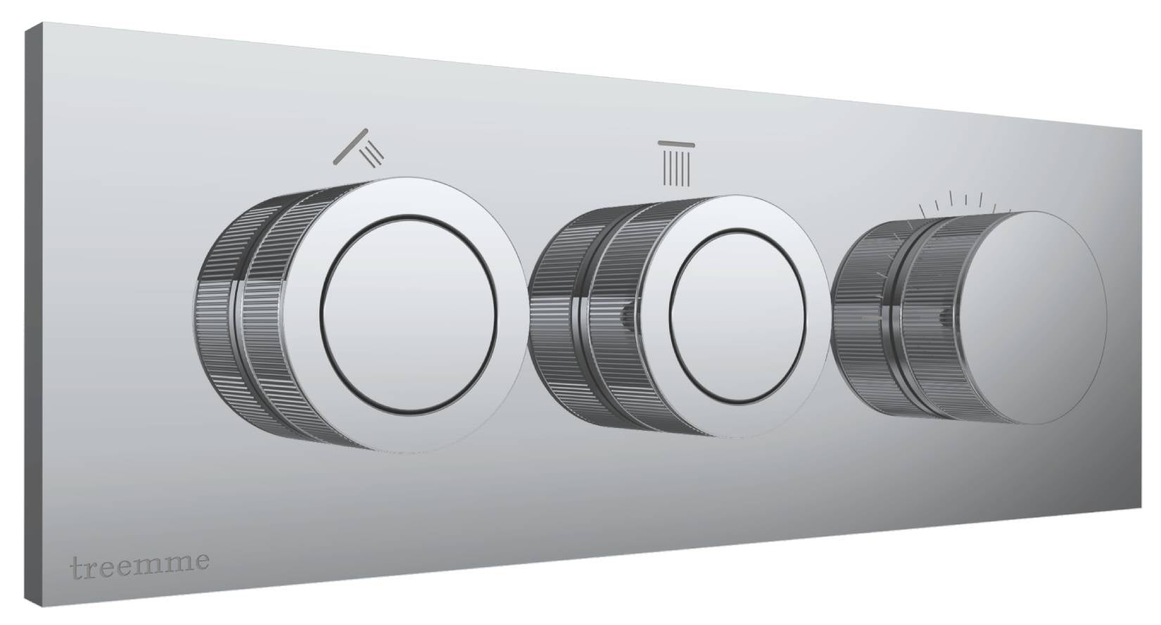 Rubinetterie Treemme 3M W-Smart RWIT 5C89 CC 01 + RWIT 5C89 ZZ 30 Miscelatore Doccia Meccanico Incasso 2 Uscite Parete 3 Fori Sistema Premi e Regola Parte Interna Esterna Incluse Stile Moderno Con Piastra Materiale Ottone Finitura Cromata