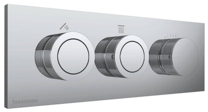 Rubinetterie Treemme 3M W-Smart RWIT 5C89 CC 01 + RWIT 5C89 ZZ 30 Miscelatore Doccia Meccanico Incasso 2 Uscite Parete 3 Fori Sistema Premi e Regola Parte Interna Esterna Incluse Stile Moderno Con Piastra Materiale Ottone Finitura Cromata