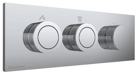 Rubinetterie Treemme 3M W-Smart RWIT 5C89 CC 01 + RWIT 5C89 ZZ 30 Miscelatore Doccia Meccanico Incasso 2 Uscite Parete 3 Fori Sistema Premi e Regola Parte Interna Esterna Incluse Stile Moderno Con Piastra Materiale Ottone Finitura Cromata