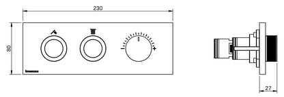 Rubinetterie Treemme 3M W-Smart RWIT 5C89 IS 01 + RWIT 5C89 ZZ 30 Miscelatore Doccia Meccanico Incasso 2 Uscite Parete 3 Fori Tre Manopole Sistema Premi e Regola Parte Interna Esterna Incluse Stile Moderno Con Piastra Acciaio Inox Spazzolato Opaco