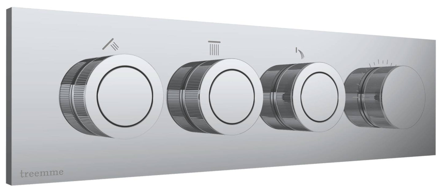 Rubinetterie Treemme 3M W-Smart RWIT 5C90 CC 01 + RWIT 5C90 ZZ 30 Miscelatore Doccia Meccanico Incasso 3 Uscite Parete 4 Fori Sistema Premi e Regola Parte Interna Esterna Incluse Stile Moderno Con Piastra Materiale Ottone Finitura Cromata