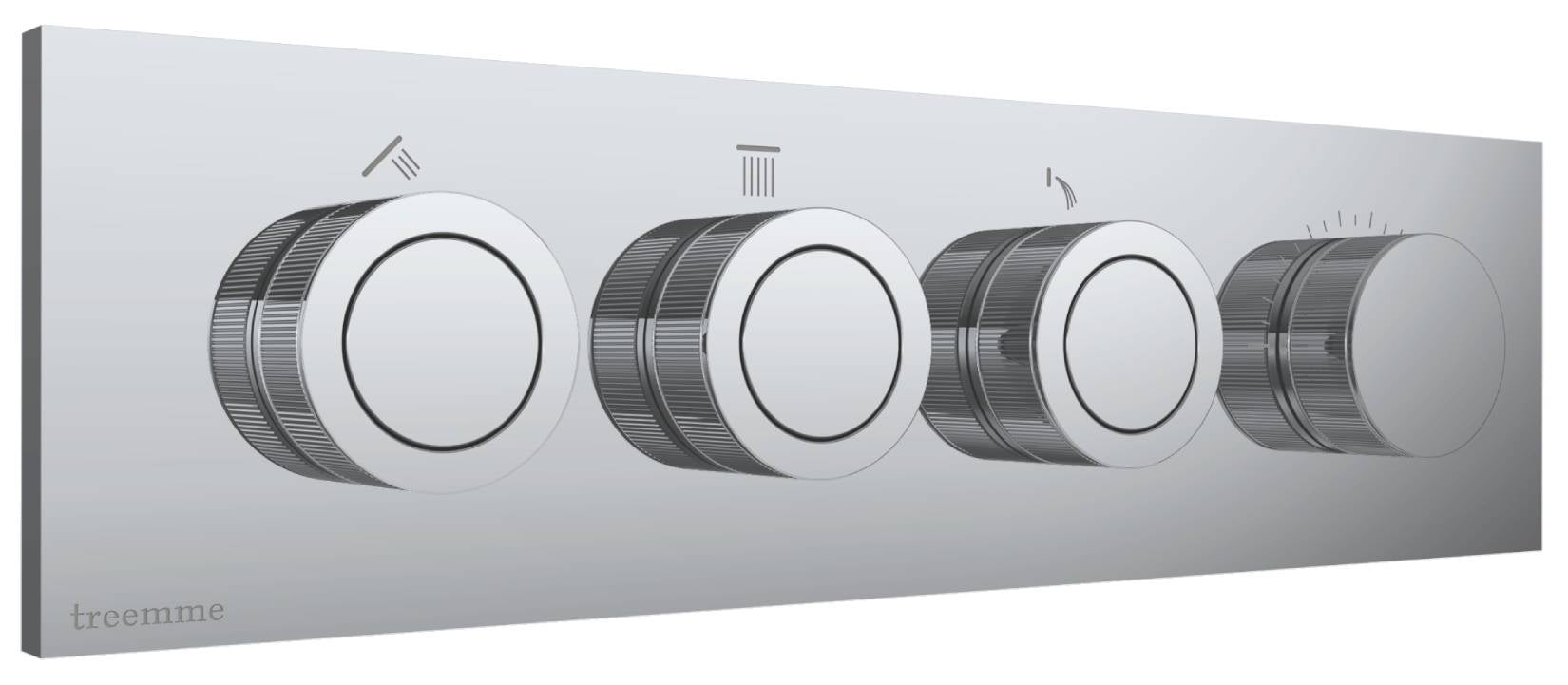 Rubinetterie Treemme 3M W-Smart RWIT 5C90 CC 01 + RWIT 5C90 ZZ 30 Miscelatore Doccia Meccanico Incasso 3 Uscite Parete 4 Fori Sistema Premi e Regola Parte Interna Esterna Incluse Stile Moderno Con Piastra Materiale Ottone Finitura Cromata