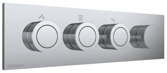 Rubinetterie Treemme 3M W-Smart RWIT 5C90 CC 01 + RWIT 5C90 ZZ 30 Miscelatore Doccia Meccanico Incasso 3 Uscite Parete 4 Fori Sistema Premi e Regola Parte Interna Esterna Incluse Stile Moderno Con Piastra Materiale Ottone Finitura Cromata