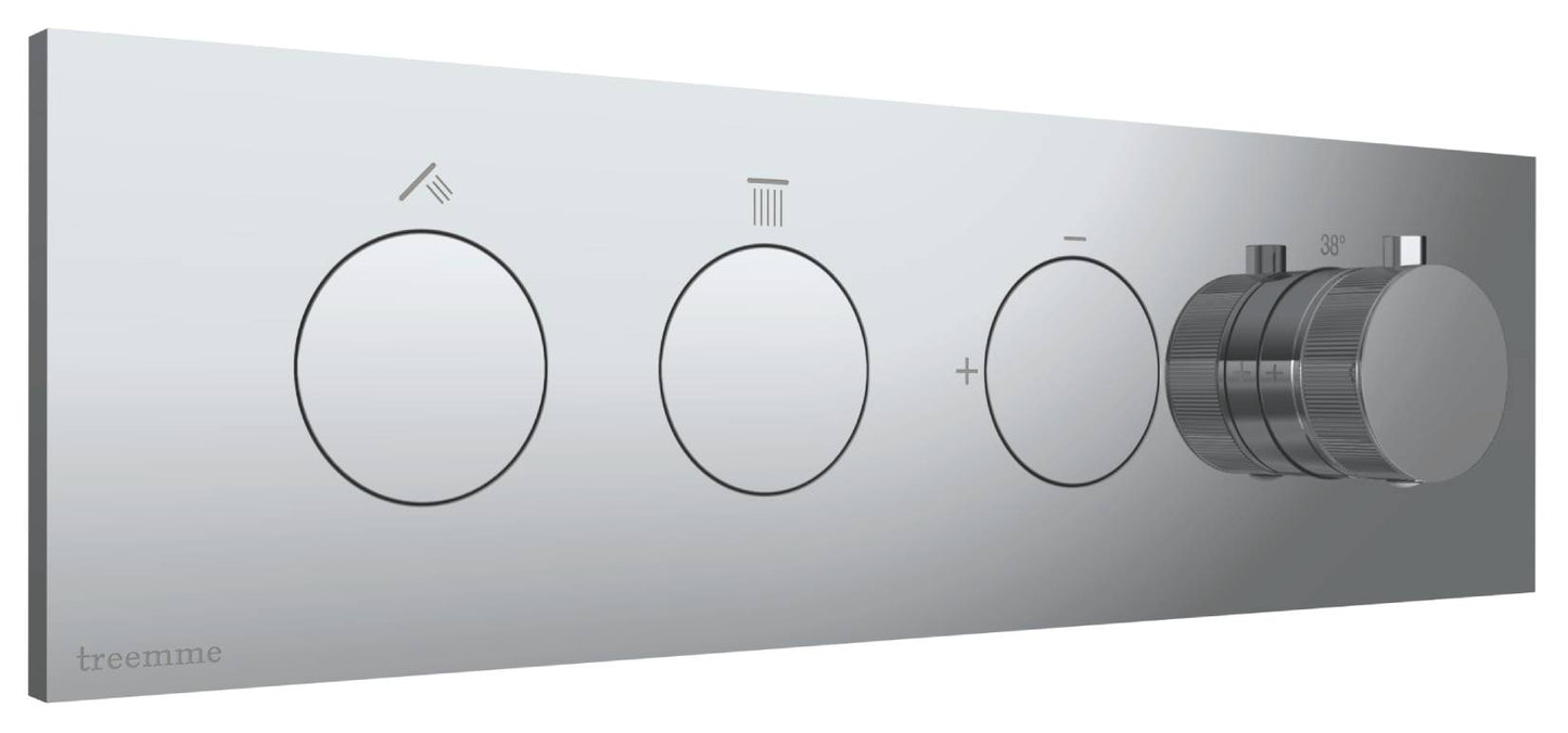 Rubinetterie Treemme 3M W-Touch RWIT 1B86 CC 01 + RWIT 1B86 ZZ 30 Miscelatore Doccia Termostatico Incasso 2 Uscite Parete 4 Fori Manopole Sistema Premi e Regola Parte Interna Esterna Incluse Stile Moderno Con Piastra Materiale Ottone Finitura Cromata