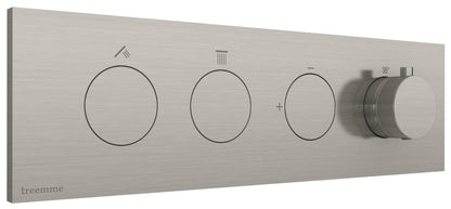 Rubinetterie Treemme 3M W-Touch RWIT 1B86 IS 01 + RWIT 1B86 ZZ 30 Miscelatore Doccia Termostatico Incasso 2 Uscite Parete 4 Fori Stile Moderno Con Piastra Materiale Acciaio Finitura Inox Spazzolato Opaco Parte Interna Esterna Incluse
