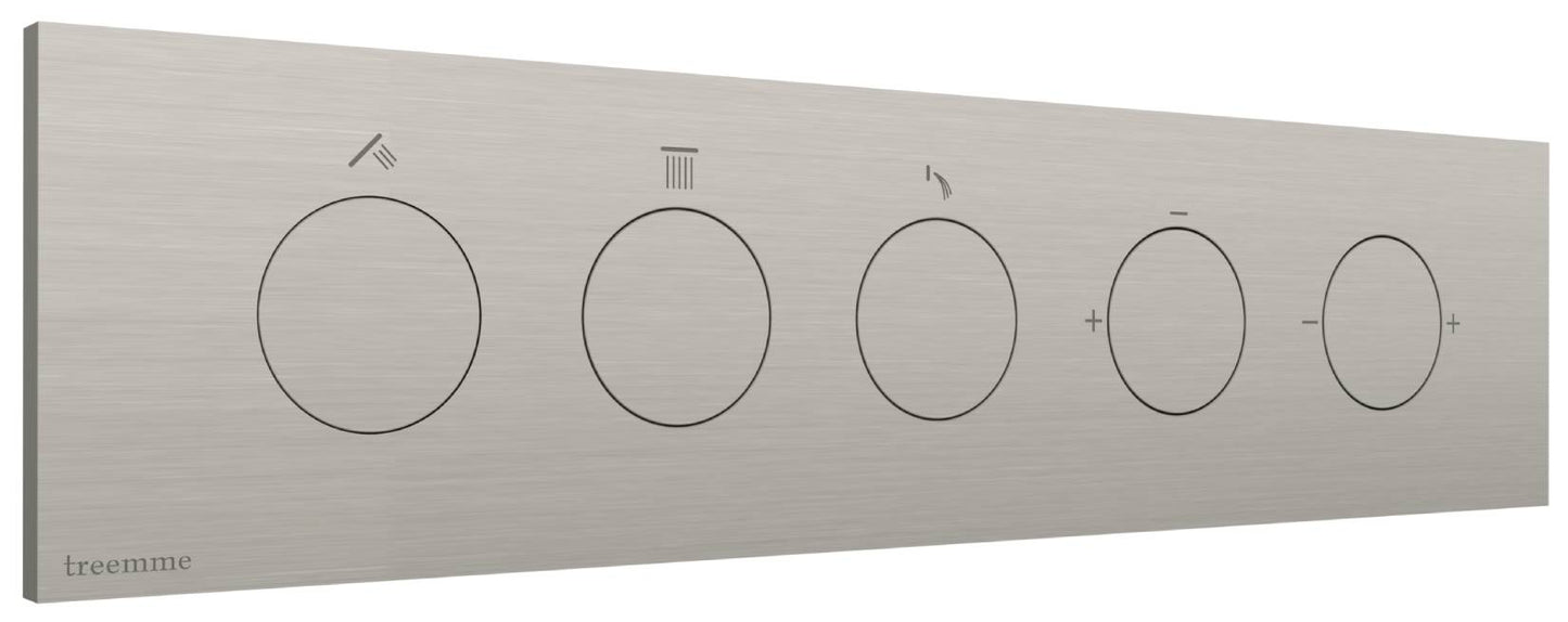 Rubinetterie Treemme 3M W-Touch RWIT 1B90 IS 01 + RWIT 1B90 ZZ 30 Miscelatore Doccia Meccanico Monocomando Incasso 3 Uscite Parete 5 Fori 5 Manopole Stile Moderno Con Piastra Materiale Acciaio Finitura Inox Spazzolato Opaco Parte Interna Esterna Incluse