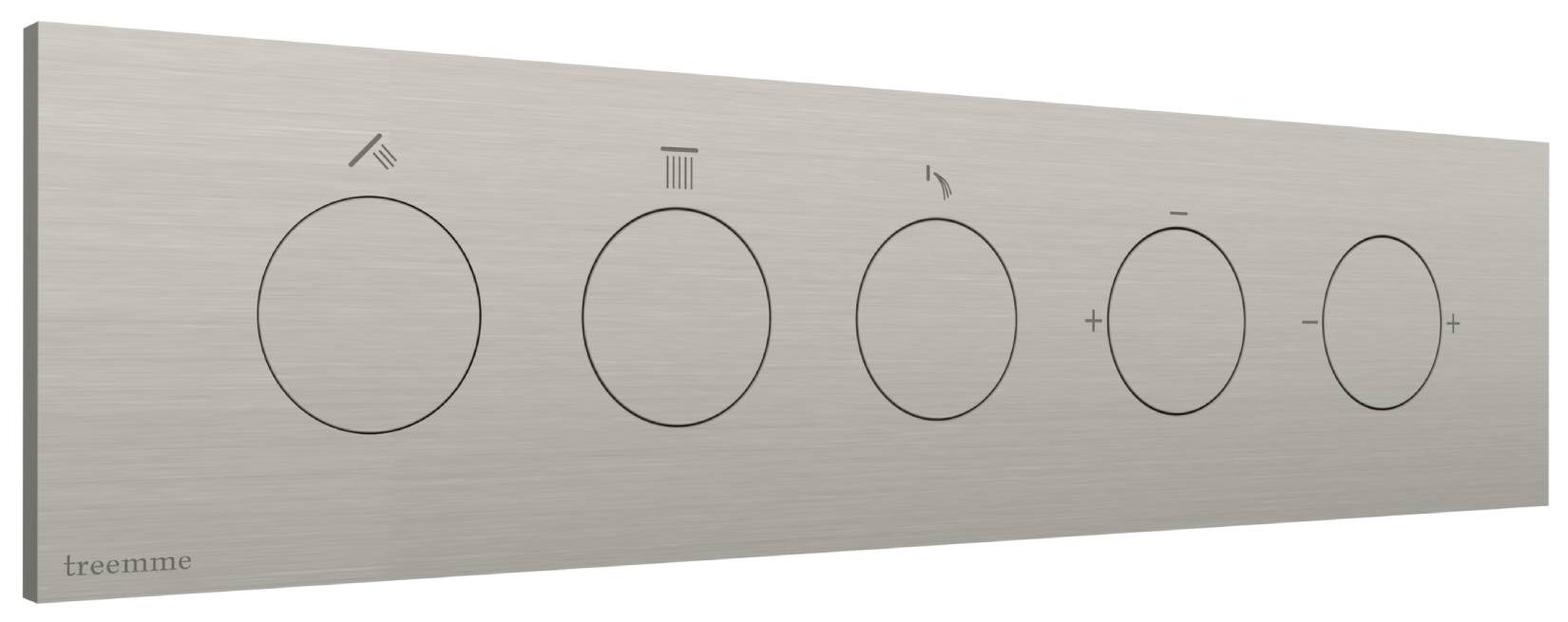 Rubinetterie Treemme 3M W-Touch RWIT 1B90 IS 01 + RWIT 1B90 ZZ 30 Miscelatore Doccia Meccanico Monocomando Incasso 3 Uscite Parete 5 Fori 5 Manopole Stile Moderno Con Piastra Materiale Acciaio Finitura Inox Spazzolato Opaco Parte Interna Esterna Incluse