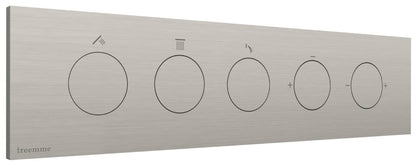 Rubinetterie Treemme 3M W-Touch RWIT 1B90 IS 01 + RWIT 1B90 ZZ 30 Miscelatore Doccia Meccanico Monocomando Incasso 3 Uscite Parete 5 Fori 5 Manopole Stile Moderno Con Piastra Materiale Acciaio Finitura Inox Spazzolato Opaco Parte Interna Esterna Incluse