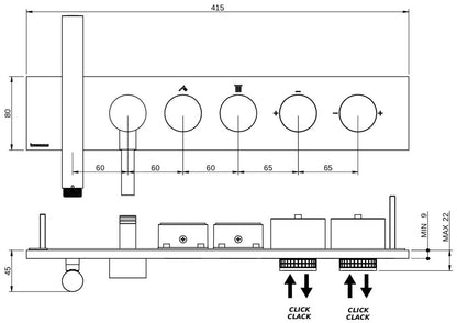 Rubinetterie Treemme 3M W-Touch RWIT 1B91 CC 01 + RWIT 1B91 ZZ 30 Miscelatore Doccia Meccanico Incasso 2 Uscite Parete 6 Fori Sistema Premi e Regola Con Doccetta e Piastra Stile Moderno Parte Interna Esterna Incluse Materiale Ottone Finitura Cromata