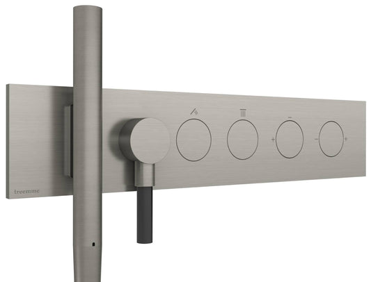 Rubinetterie Treemme 3M W-Touch RWIT 1B91 IS 01 + RWIT 1B91 ZZ 30 Miscelatore Doccia Meccanico Incasso 2 Uscite Parete 6 Fori 4 Manopole Stile Moderno Con Piastra Acciaio Inox Spazzolato Opaco Doccetta Metallo Flessibile PVC Parte Interna Esterna Incluse