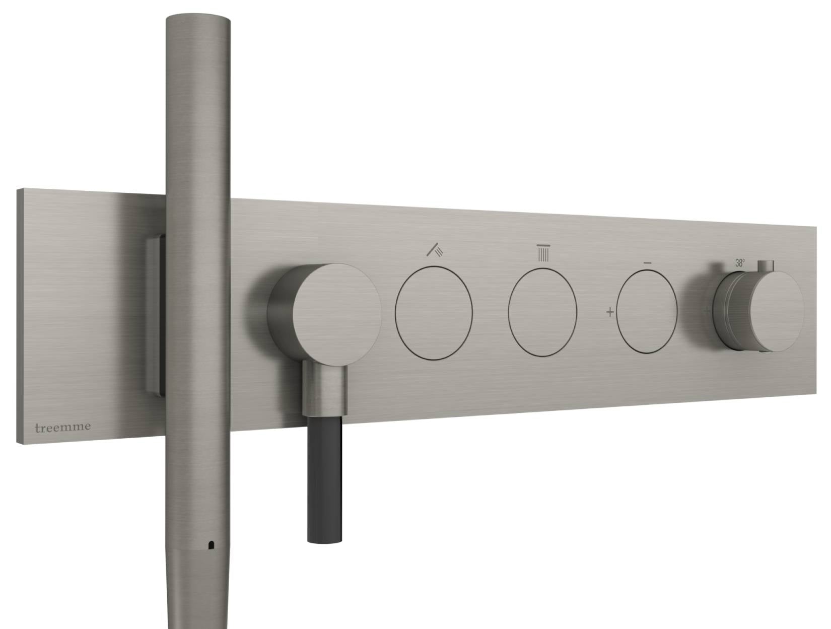 Rubinetterie Treemme 3M W-Touch RWIT 1B92 IS 01 + RWIT 1B92 ZZ 30 Miscelatore Doccia Termostatico Incasso 2 Uscite Parete 6 Fori 4 Manopole Stile Moderno Piastra Acciaio Inox Spazzolato Opaco Doccetta Metallo Flessibile PVC Parte Interna Esterna Incluse