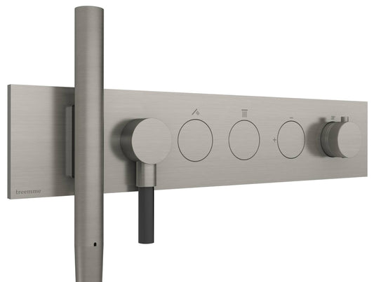 Rubinetterie Treemme 3M W-Touch RWIT 1B92 IS 01 + RWIT 1B92 ZZ 30 Miscelatore Doccia Termostatico Incasso 2 Uscite Parete 6 Fori 4 Manopole Stile Moderno Piastra Acciaio Inox Spazzolato Opaco Doccetta Metallo Flessibile PVC Parte Interna Esterna Incluse