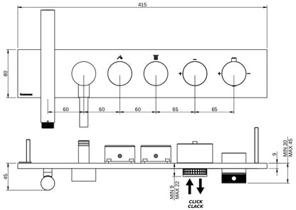 Rubinetterie Treemme 3M W-Touch RWIT 1B92 IS 01 + RWIT 1B92 ZZ 30 Miscelatore Doccia Termostatico Incasso 2 Uscite Parete 6 Fori 4 Manopole Stile Moderno Piastra Acciaio Inox Spazzolato Opaco Doccetta Metallo Flessibile PVC Parte Interna Esterna Incluse