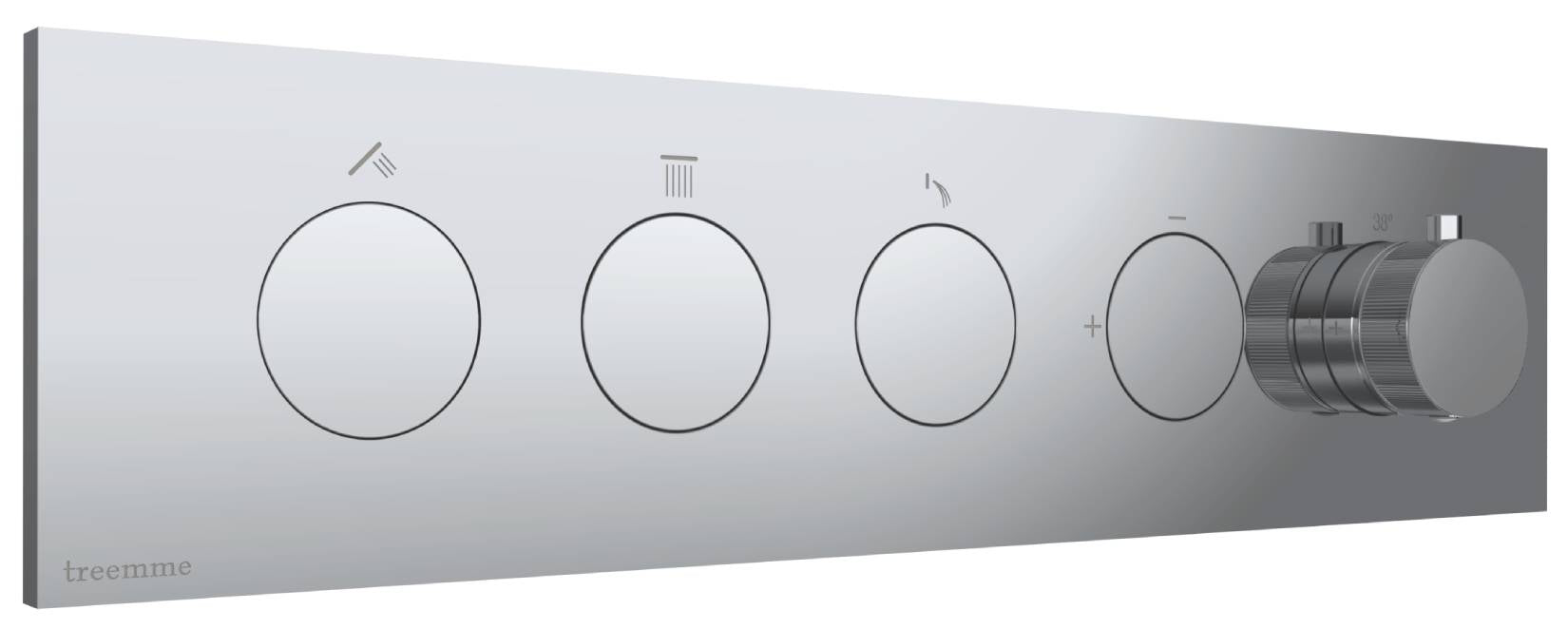 Rubinetterie Treemme 3M W-Touch RWIT 1B94 CC 01 + RWIT 1B94 ZZ 30 Miscelatore Doccia Termostatico Incasso 3 Uscite Parete 5 Fori Manopole Sistema Premi e Regola Parte Interna Esterna Incluse Stile Moderno Con Piastra Materiale Ottone Finitura Cromata