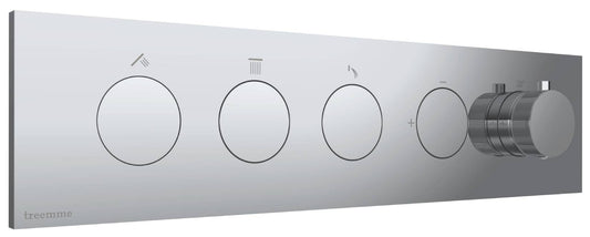 Rubinetterie Treemme 3M W-Touch RWIT 1B94 CC 01 + RWIT 1B94 ZZ 30 Miscelatore Doccia Termostatico Incasso 3 Uscite Parete 5 Fori Manopole Sistema Premi e Regola Parte Interna Esterna Incluse Stile Moderno Con Piastra Materiale Ottone Finitura Cromata