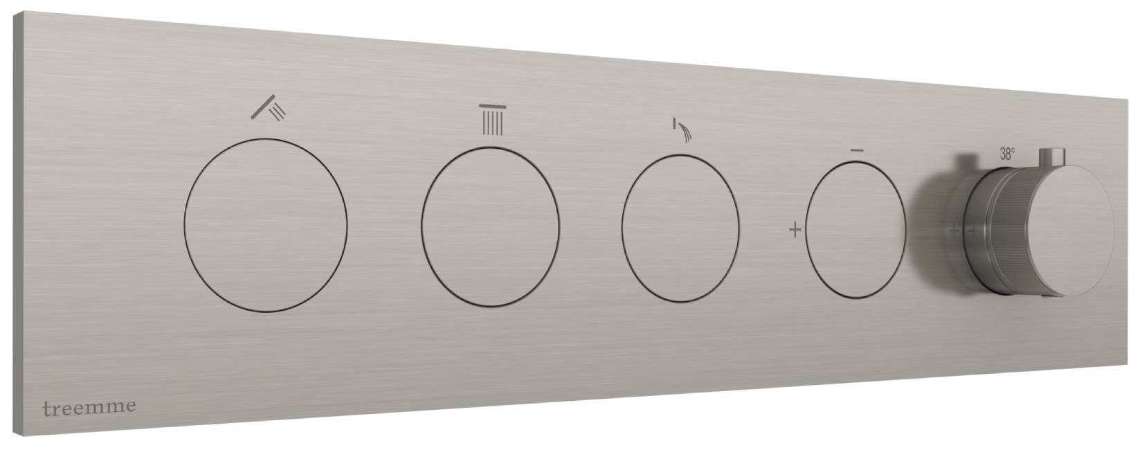 Rubinetterie Treemme 3M W-Touch RWIT 1B94 IS 01 + RWIT 1B94 ZZ 30 Miscelatore Doccia Termostatico Incasso 3 Uscite Parete 5 Fori 5 Manopole Stile Moderno Con Piastra Materiale Acciaio Finitura Inox Spazzolato Opaco Parte Interna Esterna Incluse