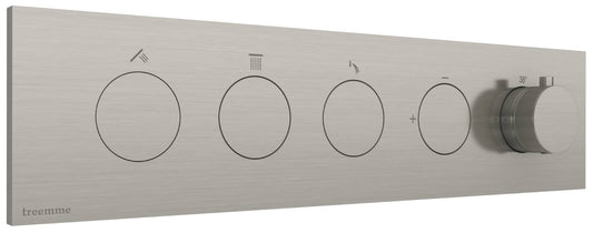 Rubinetterie Treemme 3M W-Touch RWIT 1B94 IS 01 + RWIT 1B94 ZZ 30 Miscelatore Doccia Termostatico Incasso 3 Uscite Parete 5 Fori 5 Manopole Stile Moderno Con Piastra Materiale Acciaio Finitura Inox Spazzolato Opaco Parte Interna Esterna Incluse