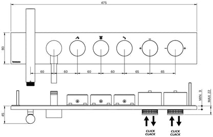 Rubinetterie Treemme 3M W-Touch RWIT 1B97 CC 01 + RWIT 1B97 ZZ 30 Miscelatore Doccia Meccanico Incasso 3 Uscite Parete 7 Fori Sistema Premi e Regola Con Doccetta e Piastra Stile Moderno Parte Interna Esterna Incluse Materiale Ottone Finitura Cromata