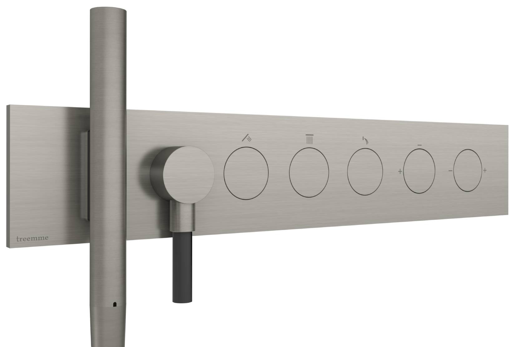 Rubinetterie Treemme 3M W-Touch RWIT 1B97 IS 01 + RWIT 1B97 ZZ 30 Miscelatore Doccia Meccanico Incasso 3 Uscite Parete 7 Fori 5 Manopole Stile Moderno Con Piastra Acciaio Inox Spazzolato Opaco Doccetta Metallo Flessibile PVC Parte Interna Esterna Incluse