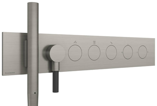 Rubinetterie Treemme 3M W-Touch RWIT 1B97 IS 01 + RWIT 1B97 ZZ 30 Miscelatore Doccia Meccanico Incasso 3 Uscite Parete 7 Fori 5 Manopole Stile Moderno Con Piastra Acciaio Inox Spazzolato Opaco Doccetta Metallo Flessibile PVC Parte Interna Esterna Incluse