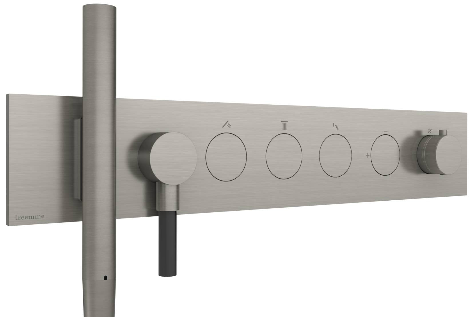 Rubinetterie Treemme 3M W-Touch RWIT 1B98 IS 01 + RWIT 1B98 ZZ 30 Miscelatore Doccia Termostatico Incasso 3 Uscite Parete 7 Fori 5 Manopole Stile Moderno Piastra Acciaio Inox Spazzolato Opaco Doccetta Metallo Flessibile PVC Parte Interna Esterna Incluse
