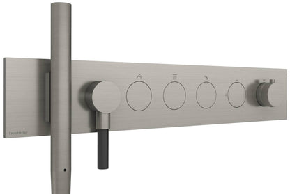 Rubinetterie Treemme 3M W-Touch RWIT 1B98 IS 01 + RWIT 1B98 ZZ 30 Miscelatore Doccia Termostatico Incasso 3 Uscite Parete 7 Fori 5 Manopole Stile Moderno Piastra Acciaio Inox Spazzolato Opaco Doccetta Metallo Flessibile PVC Parte Interna Esterna Incluse