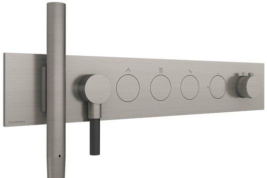 Rubinetterie Treemme 3M W-Touch RWIT 1B98 IS 01 + RWIT 1B98 ZZ 30 Miscelatore Doccia Termostatico Incasso 3 Uscite Parete 7 Fori 5 Manopole Stile Moderno Piastra Acciaio Inox Spazzolato Opaco Doccetta Metallo Flessibile PVC Parte Interna Esterna Incluse