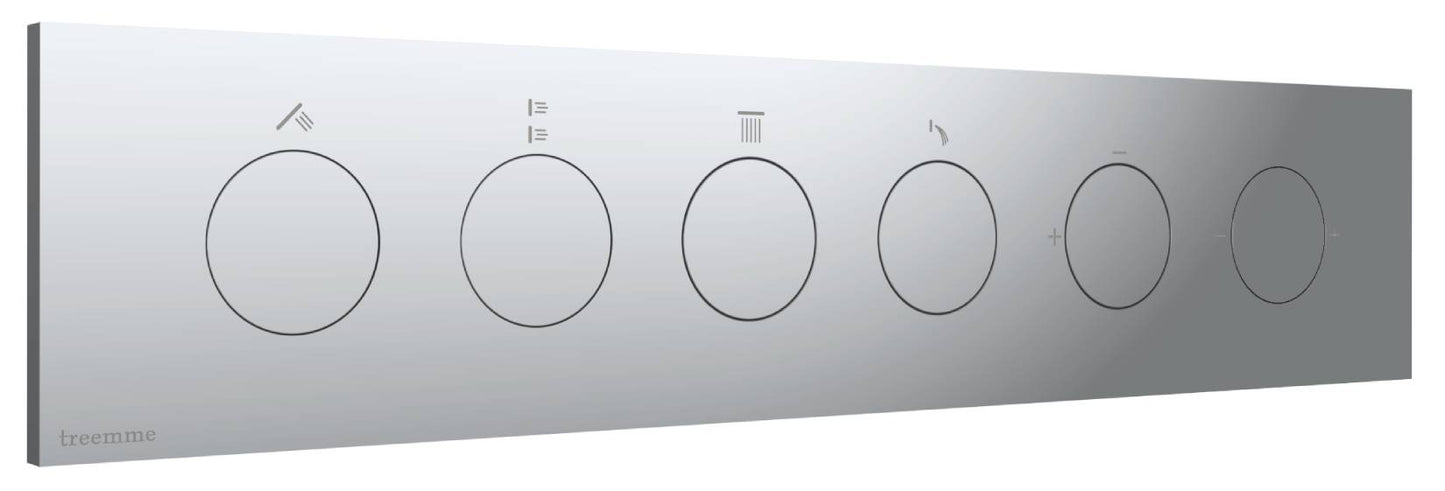 Rubinetterie Treemme 3M W-Touch RWIT 1BE4 CC 01 + RWIT 1BE4 ZZ 30 Miscelatore Doccia Meccanico Incasso 4 Uscite Parete 6 Fori Manopole Sistema Premi e Regola Parte Interna Esterna Incluse Stile Moderno Con Piastra Materiale Ottone Finitura Cromata