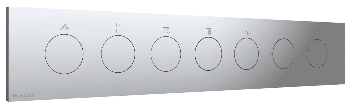 Rubinetterie Treemme 3M W-Touch RWIT 1BE5 CC 01 + RWIT 1BE5 ZZ 30 Miscelatore Doccia Meccanico Incasso 5 Uscite Parete 7 Fori Manopole Sistema Premi e Regola Parte Interna Esterna Incluse Stile Moderno Con Piastra Materiale Ottone Finitura Cromata