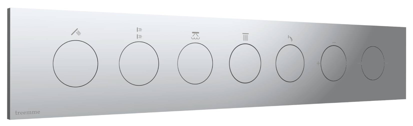 Rubinetterie Treemme 3M W-Touch RWIT 1BE5 CC 01 + RWIT 1BE5 ZZ 30 Miscelatore Doccia Meccanico Incasso 5 Uscite Parete 7 Fori Manopole Sistema Premi e Regola Parte Interna Esterna Incluse Stile Moderno Con Piastra Materiale Ottone Finitura Cromata