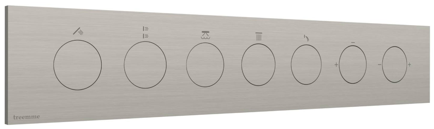 Rubinetterie Treemme 3M W-Touch RWIT 1BE5 IS 01 + RWIT 1BE5 ZZ 30 Miscelatore Doccia Meccanico Monocomando Incasso 5 Uscite Parete 7 Fori 7 Manopole Stile Moderno Con Piastra Materiale Acciaio Finitura Inox Spazzolato Opaco Parte Interna Esterna Incluse