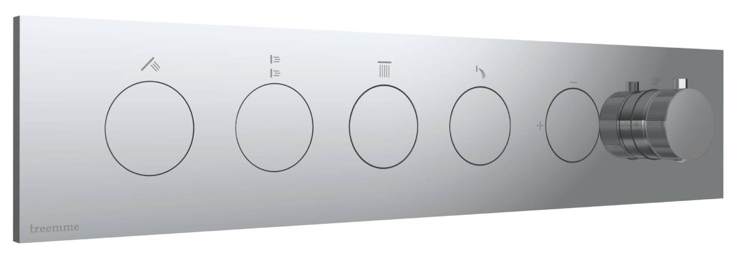 Rubinetterie Treemme 3M W-Touch RWIT 1BF4 CC 01 + RWIT 1BF4 ZZ 30 Miscelatore Doccia Termostatico Incasso 4 Uscite Parete 6 Fori Manopole Sistema Premi e Regola Parte Interna Esterna Incluse Stile Moderno Con Piastra Materiale Ottone Finitura Cromata