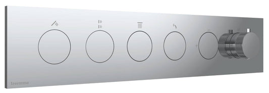 Rubinetterie Treemme 3M W-Touch RWIT 1BF4 CC 01 + RWIT 1BF4 ZZ 30 Miscelatore Doccia Termostatico Incasso 4 Uscite Parete 6 Fori Manopole Sistema Premi e Regola Parte Interna Esterna Incluse Stile Moderno Con Piastra Materiale Ottone Finitura Cromata