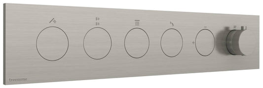 Rubinetterie Treemme 3M W-Touch RWIT 1BF4 IS 01 + RWIT 1BF4 ZZ 30 Miscelatore Doccia Termostatico Incasso 4 Uscite Parete 6 Fori 6 Manopole Stile Moderno Con Piastra Materiale Acciaio Finitura Inox Spazzolato Opaco Parte Interna Esterna Incluse