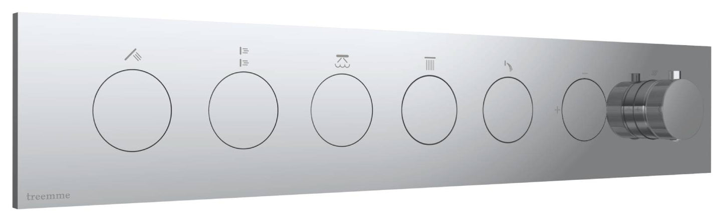 Rubinetterie Treemme 3M W-Touch RWIT 1BF5 CC 01 + RWIT 1BF5 ZZ 30 Miscelatore Doccia Termostatico Incasso 5 Uscite Parete 7 Fori Manopole Sistema Premi e Regola Parte Interna Esterna Incluse Stile Moderno Con Piastra Materiale Ottone Finitura Cromata