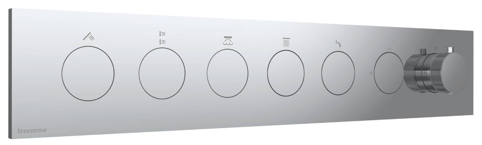 Rubinetterie Treemme 3M W-Touch RWIT 1BF5 CC 01 + RWIT 1BF5 ZZ 30 Miscelatore Doccia Termostatico Incasso 5 Uscite Parete 7 Fori Manopole Sistema Premi e Regola Parte Interna Esterna Incluse Stile Moderno Con Piastra Materiale Ottone Finitura Cromata