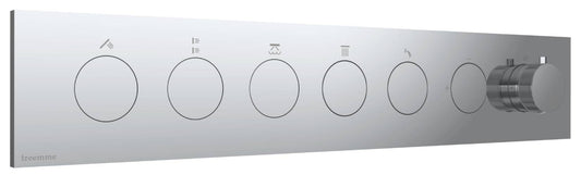 Rubinetterie Treemme 3M W-Touch RWIT 1BF5 CC 01 + RWIT 1BF5 ZZ 30 Miscelatore Doccia Termostatico Incasso 5 Uscite Parete 7 Fori Manopole Sistema Premi e Regola Parte Interna Esterna Incluse Stile Moderno Con Piastra Materiale Ottone Finitura Cromata