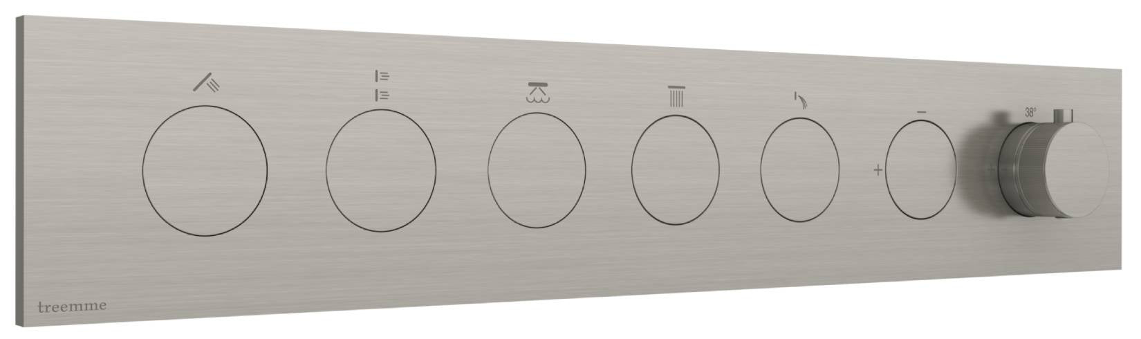 Rubinetterie Treemme 3M W-Touch RWIT 1BF5 IS 01 + RWIT 1BF5 ZZ 30 Miscelatore Doccia Termostatico Incasso 5 Uscite Parete 7 Fori 7 Manopole Stile Moderno Con Piastra Materiale Acciaio Finitura Inox Spazzolato Opaco Parte Interna Esterna Incluse