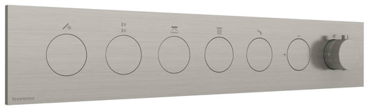 Rubinetterie Treemme 3M W-Touch RWIT 1BF5 IS 01 + RWIT 1BF5 ZZ 30 Miscelatore Doccia Termostatico Incasso 5 Uscite Parete 7 Fori 7 Manopole Stile Moderno Con Piastra Materiale Acciaio Finitura Inox Spazzolato Opaco Parte Interna Esterna Incluse