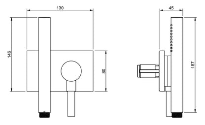 Rubinetterie Treemme 3M W-Touch RWIT 2BF6 CC 25 + RWIT 2BF6 ZZ 40 Kit Gancio Presa Acqua Flessibile in PVC Doccetta in Metallo Tonda con Attacco a Calamita Supporto a Muro Rettangolare Materiale Ottone Finitura Cromata Parte Interna ed Esterna Incluse
