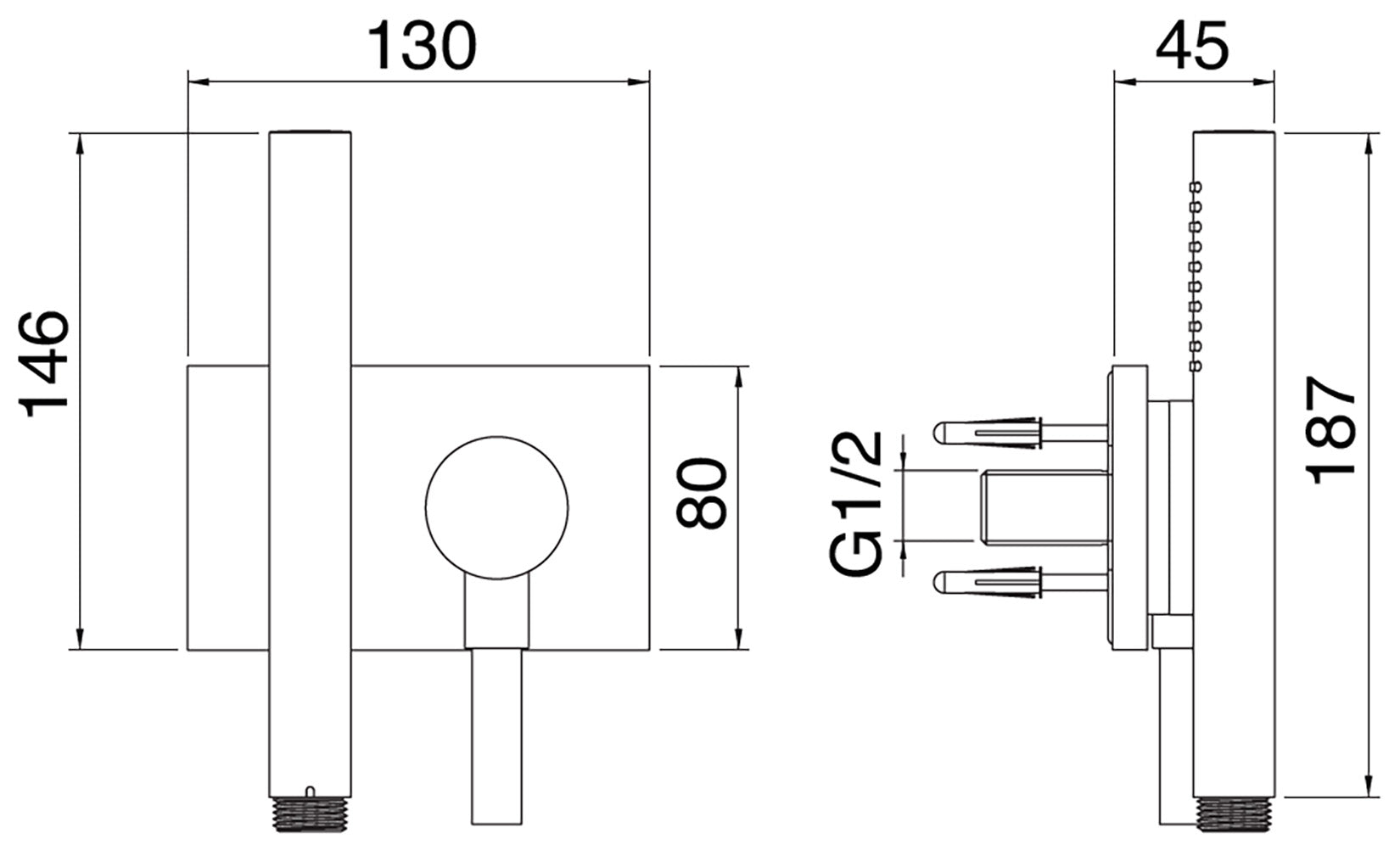 Rubinetterie Treemme 3M W-Touch RWIT 2BF6 IS 55 Kit Gancio Presa Acqua Supporto Muro Rettangolare Installazione a Parete Parte Esterna Senza Corpo Incasso Acciaio Inox Spazzolato Opaco Doccetta Tonda in Metallo Con Attacco a Calamita Flessibile PVC