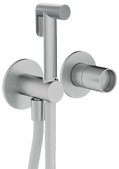 Rubinetterie Treemme 3M WaterTube RWIT 4AD4 IS 30 + RWIT 51A5 ZZ 01 Miscelatore Incasso Idroscopino Per WC Con Doccetta Tonda Flessibile in PVC 1 Metro 2 Fori 1 Manopola Parte Interna e Esterna Incluse Acciaio Inox Spazzolato Opaco