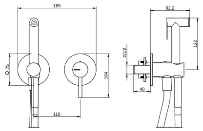 Rubinetterie Treemme 3M X-Change_mono RWIT 58D4 CC 30 + RWIT 51A5 ZZ 01 Miscelatore Incasso Idroscopino Per WC Con Doccetta Tonda in Metallo Flessibile in PVC 1 Metro 2 Fori 1 Leva Parte Interna e Esterna Incluse Materiale Ottone Finitura Cromata