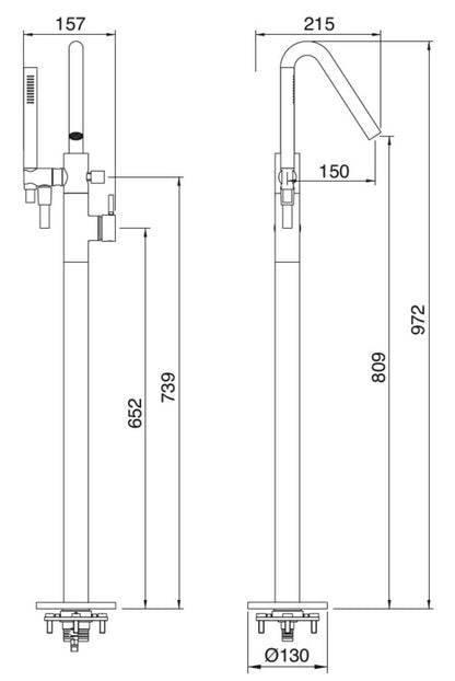 Rubinetterie Treemme X-CHANGE_mono RWIT 7503 CC 50 + RWIT 4A62 ZZ 50 Miscelatore Monocomando Vasca Da Terra a Pavimento Con Doccetta In Metallo Materiale Ottone Finitura Cromata
