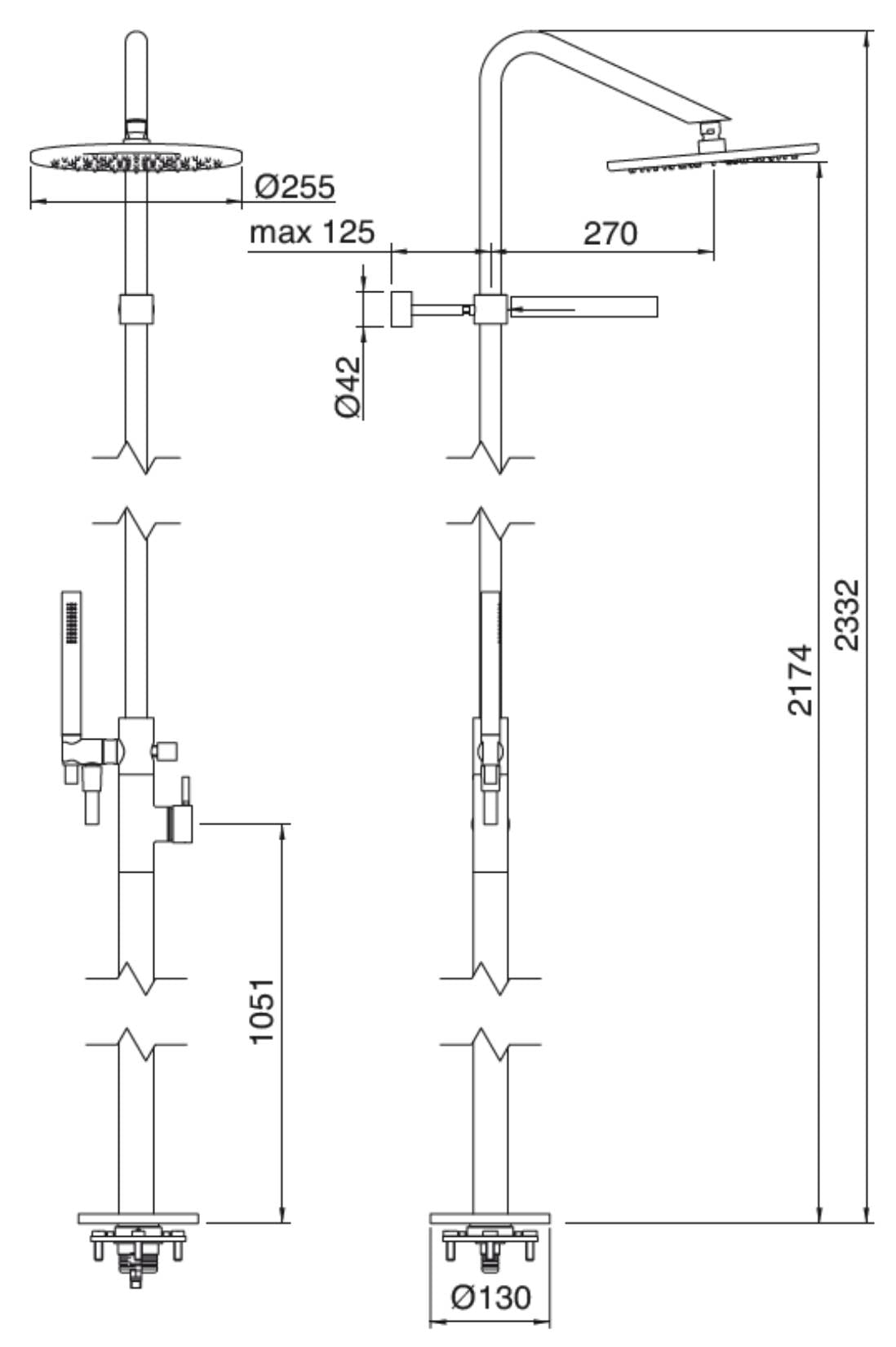 Rubinetterie Treemme X-CHANGE_mono RWIT 7562 CC 50 + RWIT 4A62 ZZ 50 Gruppo Colonna Doccia A Terra Attrezzata Multifunzione Miscelatore Monocomando Meccanico Materiale Ottone Finitura Cromo Con Doccetta E Soffione Anticalcare In Metallo Diametro Ø 255 mm