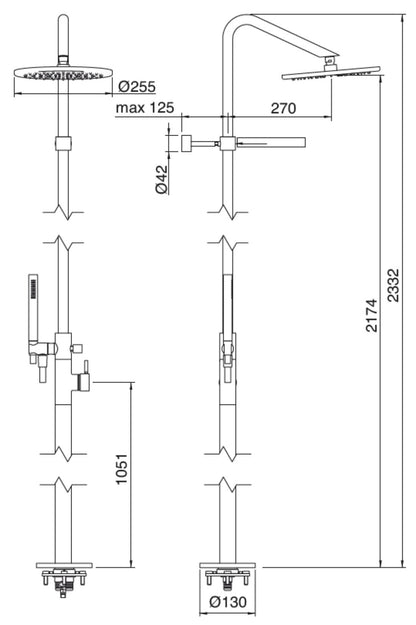 Rubinetterie Treemme X-CHANGE_mono RWIT 7562 CC 50 + RWIT 4A62 ZZ 50 Gruppo Colonna Doccia A Terra Attrezzata Multifunzione Miscelatore Monocomando Meccanico Materiale Ottone Finitura Cromo Con Doccetta E Soffione Anticalcare In Metallo Diametro Ø 255 mm