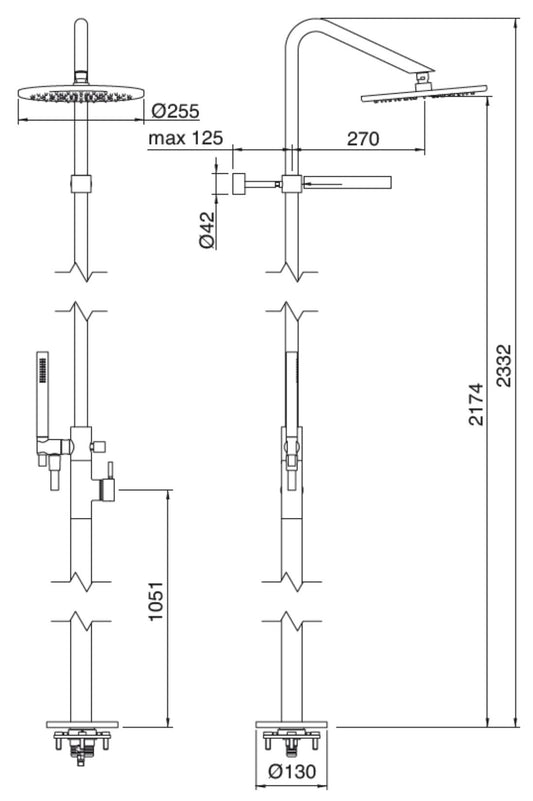 Rubinetterie Treemme X-CHANGE_mono RWIT 7562 CC 50 + RWIT 4A62 ZZ 50 Gruppo Colonna Doccia A Terra Attrezzata Multifunzione Miscelatore Monocomando Meccanico Materiale Ottone Finitura Cromo Con Doccetta E Soffione Anticalcare In Metallo Diametro Ø 255 mm