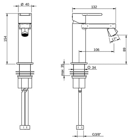 Rubinetterie Treemme 3M Contract Xero+ IT 7C22 CC XE ZZ Miscelatore Bidet Da Appoggio Monoforo 1 Manopola Miscelazione Meccanica Stile Moderno Altezza 154 mm Profondità 132 mm Materiale Ottone Finitura Cromata